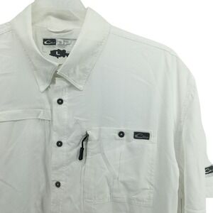 Drake Waterfowl DPF Fishing Shirt Mens Large White Short Sleeve Vented Button Up